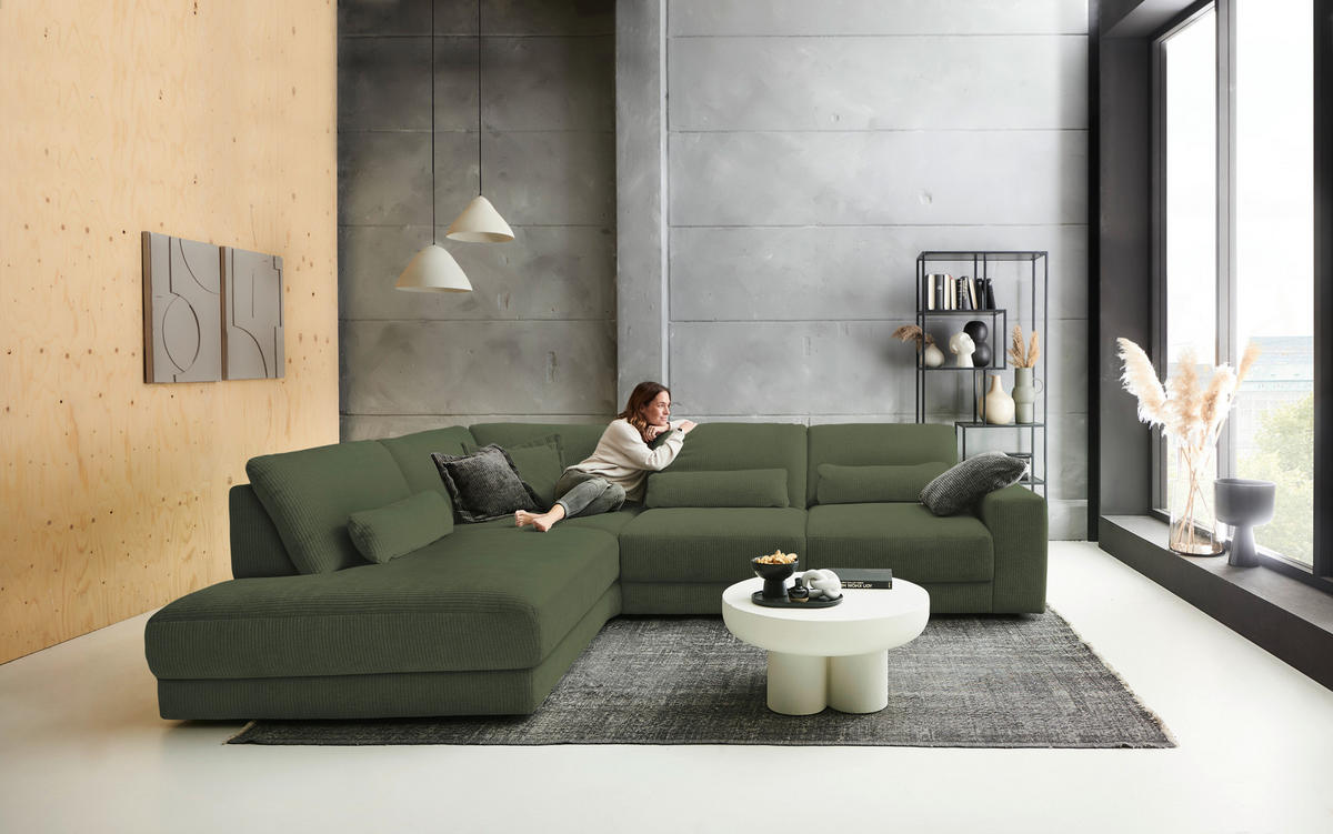 ECKSOFA in Chenille, Jacquard Grün  - Schwarz/Grün, Design, Kunststoff/Textil (242/316cm) - Niels Andersson