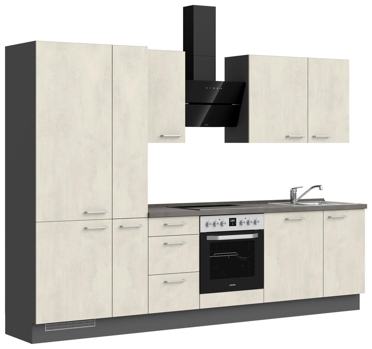 KÜCHENBLOCK Riva 300 cm  in Weiß, Schieferfarben  - Schieferfarben/Edelstahlfarben, MODERN, Holzwerkstoff/Metall (300cm) - Nobilia