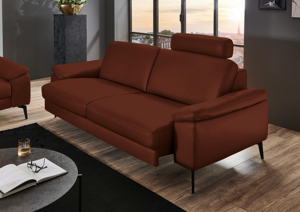 3-SITZER-SOFA in Leder Rotbraun  - Rotbraun/Schwarz, Design, Leder/Metall (224/88/100cm) - Valdera