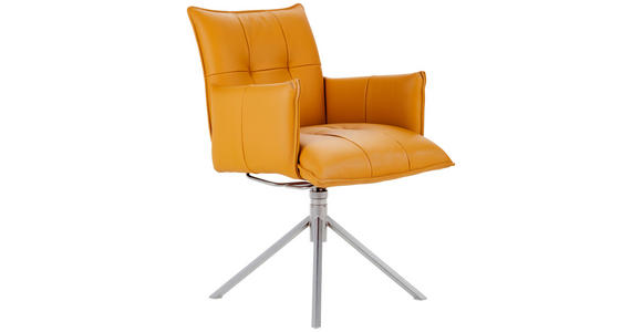 ARMLEHNSTUHL in Echtleder pigmentiert - Edelstahlfarben/Dunkelgelb, Design, Leder/Metall (55/85/65cm) - Valnatura