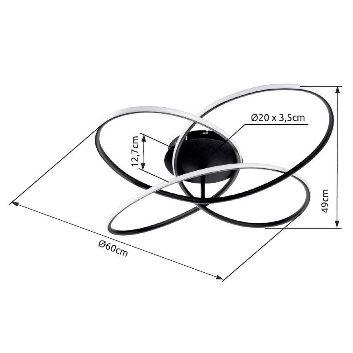 DECKENLEUCHTE 60/12,7 cm  - Opal/Schwarz, Trend, Kunststoff/Metall (60/12,7cm) - Collett's Monde