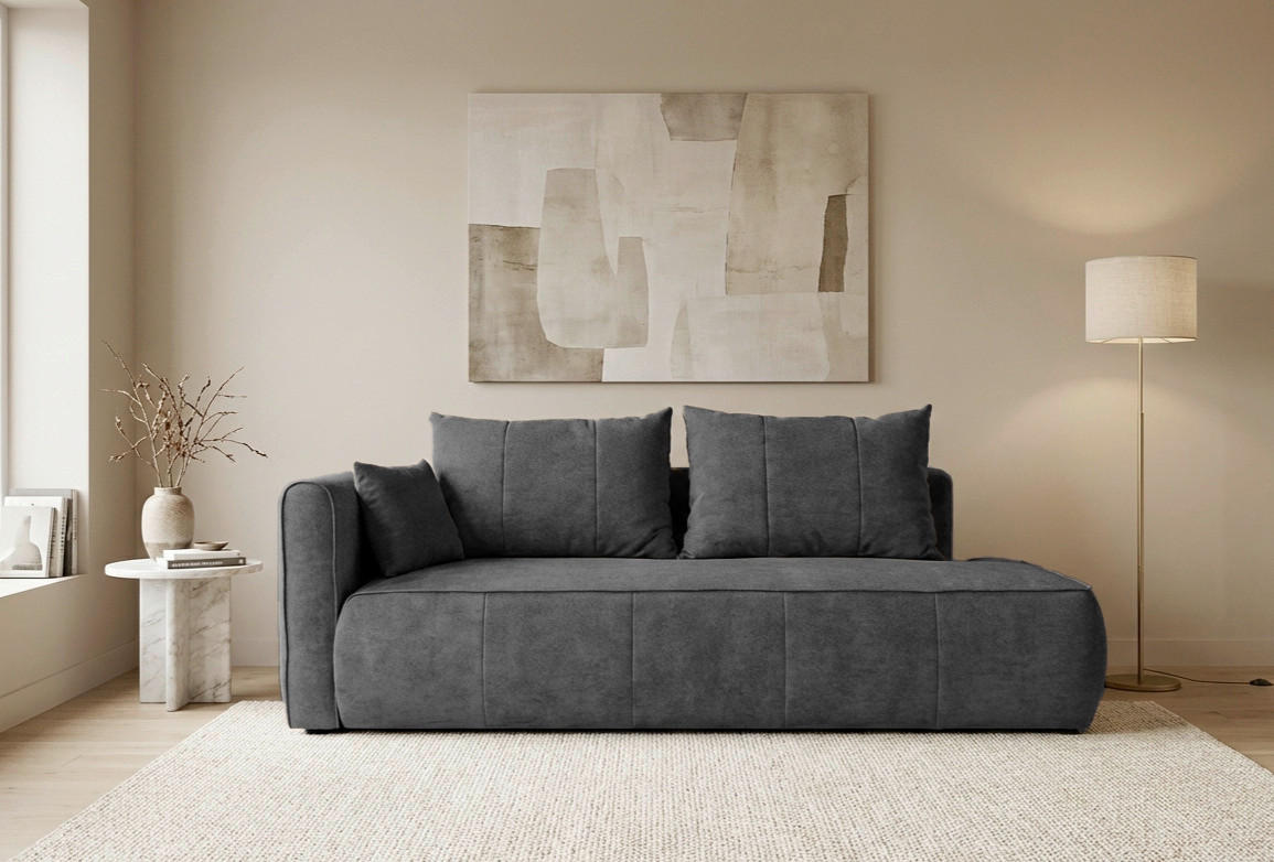 RÉCAMIERE HEVIA Grau Bouclé  inkl.  - Schwarz/Grau, Design, Kunststoff/Textil (98/97/235cm) - MID.YOU