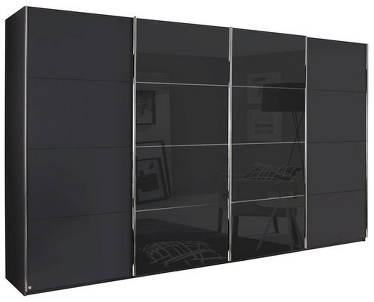SCHWEBETÜRENSCHRANK  in Graphitfarben, Schwarz  - Chromfarben/Graphitfarben, KONVENTIONELL, Glas/Holzwerkstoff (361/235/68cm) - Novel