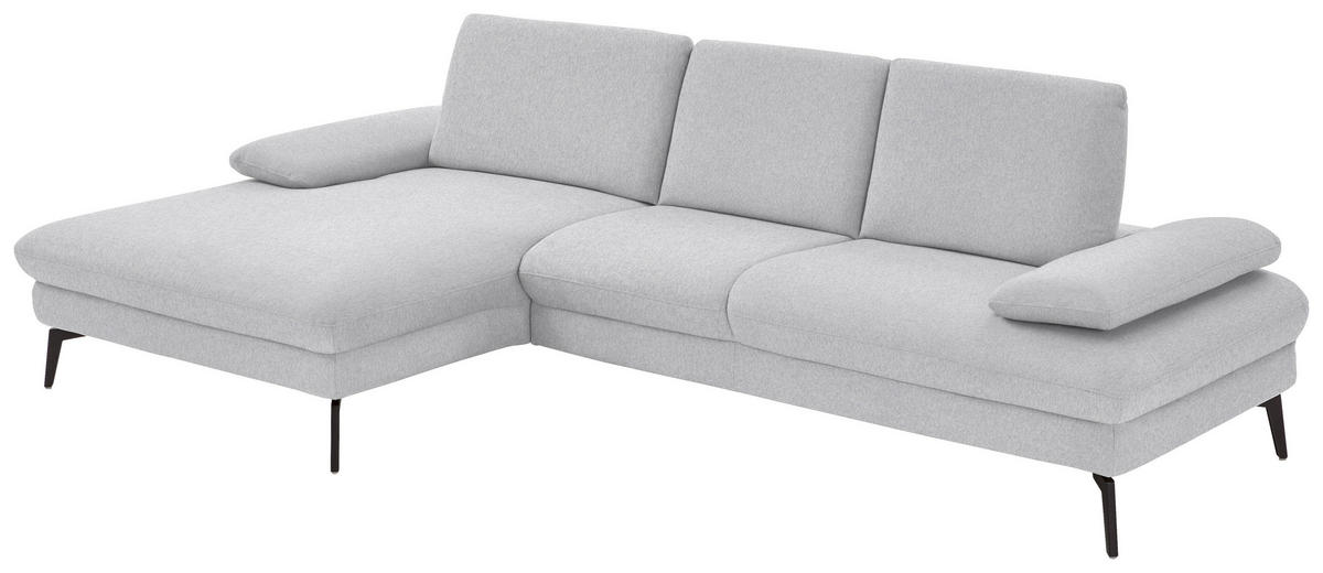 ECKSOFA in Chenille, Mikrofaser Hellgrau  157/299 cm  - Hellgrau/Schwarz, Design, Textil/Metall (157/299cm) - Dieter Knoll