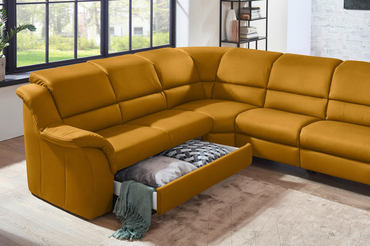 ECKSOFA  in Echtleder Currygelb  260/324 cm  - Currygelb/Schwarz, KONVENTIONELL, Leder/Kunststoff (260/324cm) - Cantus
