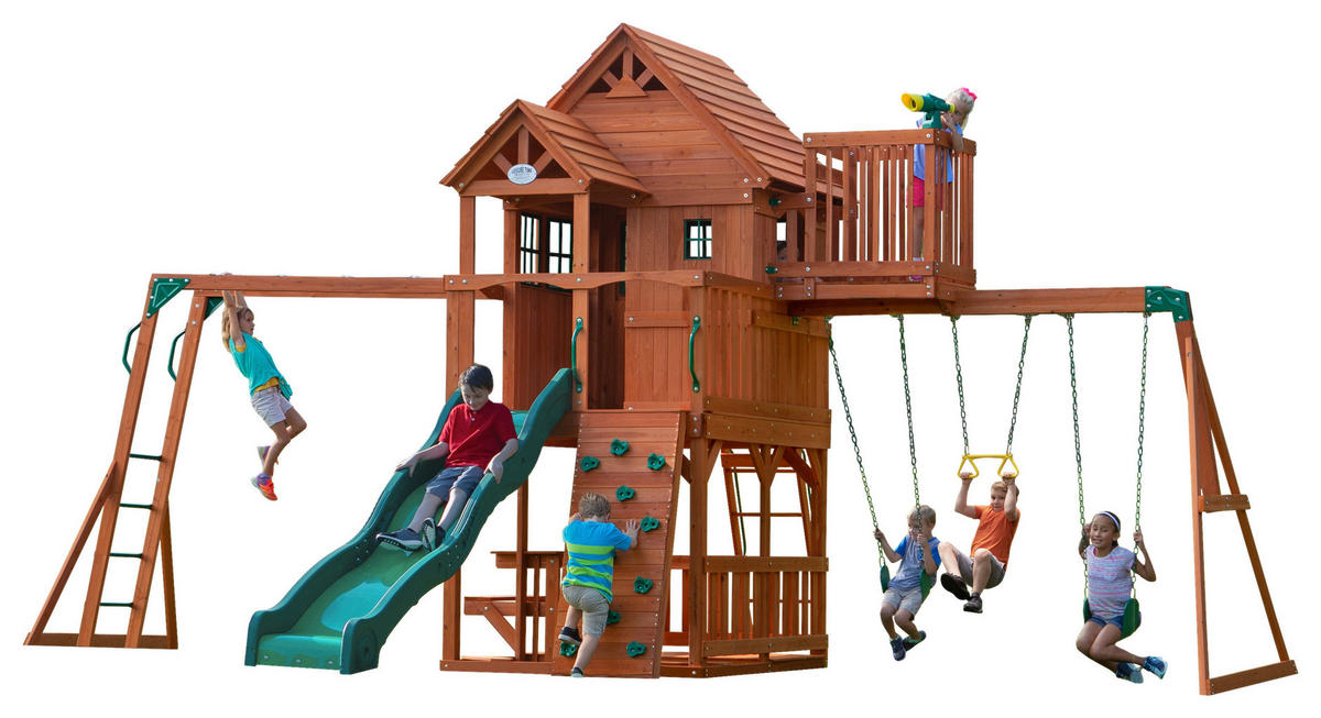 SPIELTURM SKYFORT II 670/380/510 cm  - Braun/Grün, KONVENTIONELL, Holz (670/380/510cm) - Ambia Garden