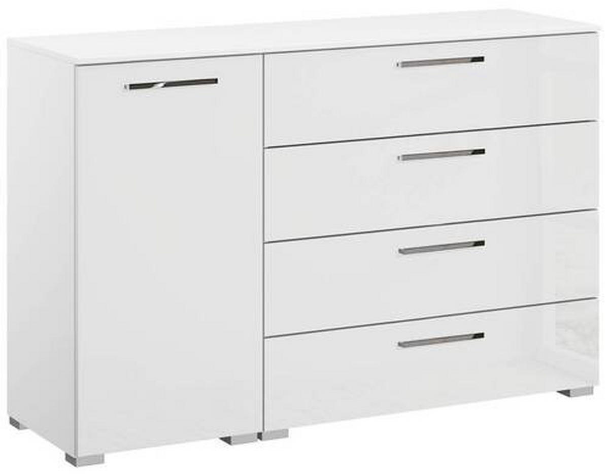 KOMMODE  in 120/81/42 cm  - Chromfarben/Weiß Hochglanz, Design, Holzwerkstoff/Kunststoff (120/81/42cm) - Novel