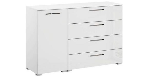 KOMMODE 120/81/42 cm in Weiß, Weiß Hochglanz - Chromfarben/Weiß Hochglanz, Design, Holzwerkstoff/Kunststoff (120/81/42cm) - Novel