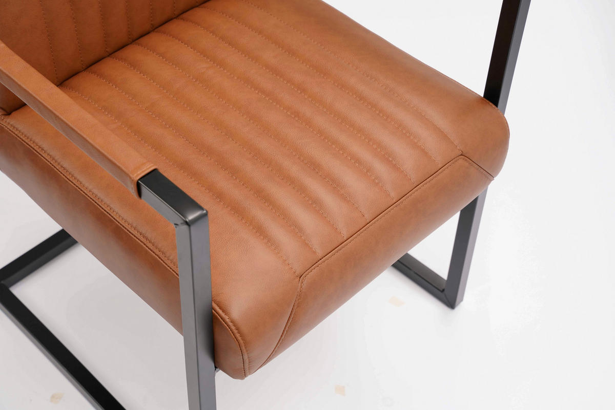 STOL MED ARMSTÖD järn äkta läder pigmenterad  - cognacfärgad/svart, Design, metall/läder (55/91/64cm) - Ambia Home