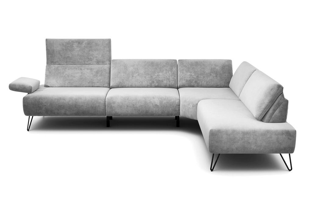 ECKSOFA Cosy Hellgrau Samt  - Hellgrau/Schwarz, Design, Textil/Metall (288-303/213cm) - SENSOO
