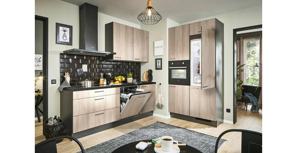ECKKÜCHE 220/120 cm in Graphitfarben, Schwarz, Tannenholzfarben - Chromfarben/Tannenholzfarben, Design, Holzwerkstoff/Metall (220/120cm) - Xora
