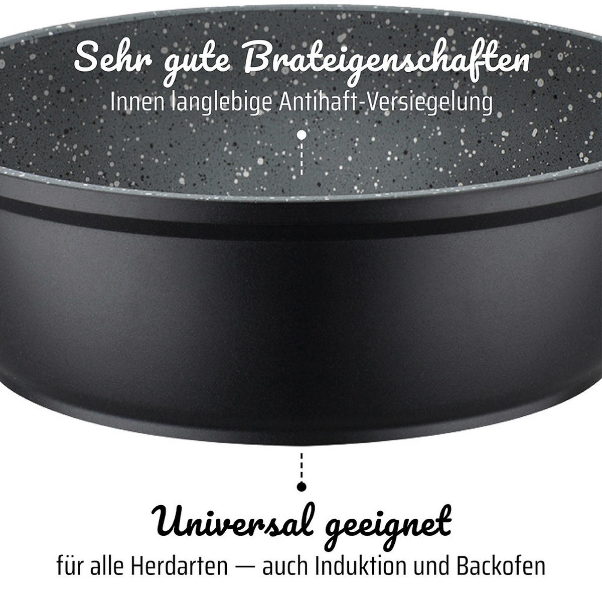 KOCHTOPFSET GOURMET GRANIT 5-teilig  - Schwarz, Basics, Metall - GSW