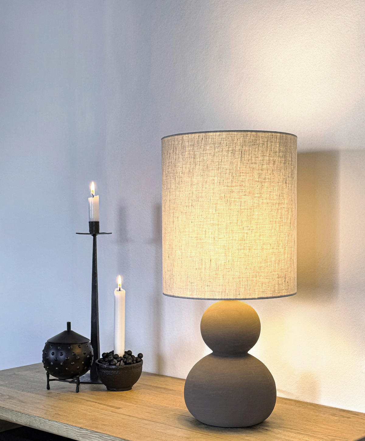 BORDSLAMPA 22/42/22 cm   - brun/cremefärgad, Design, metall/textil (22/42/22cm)