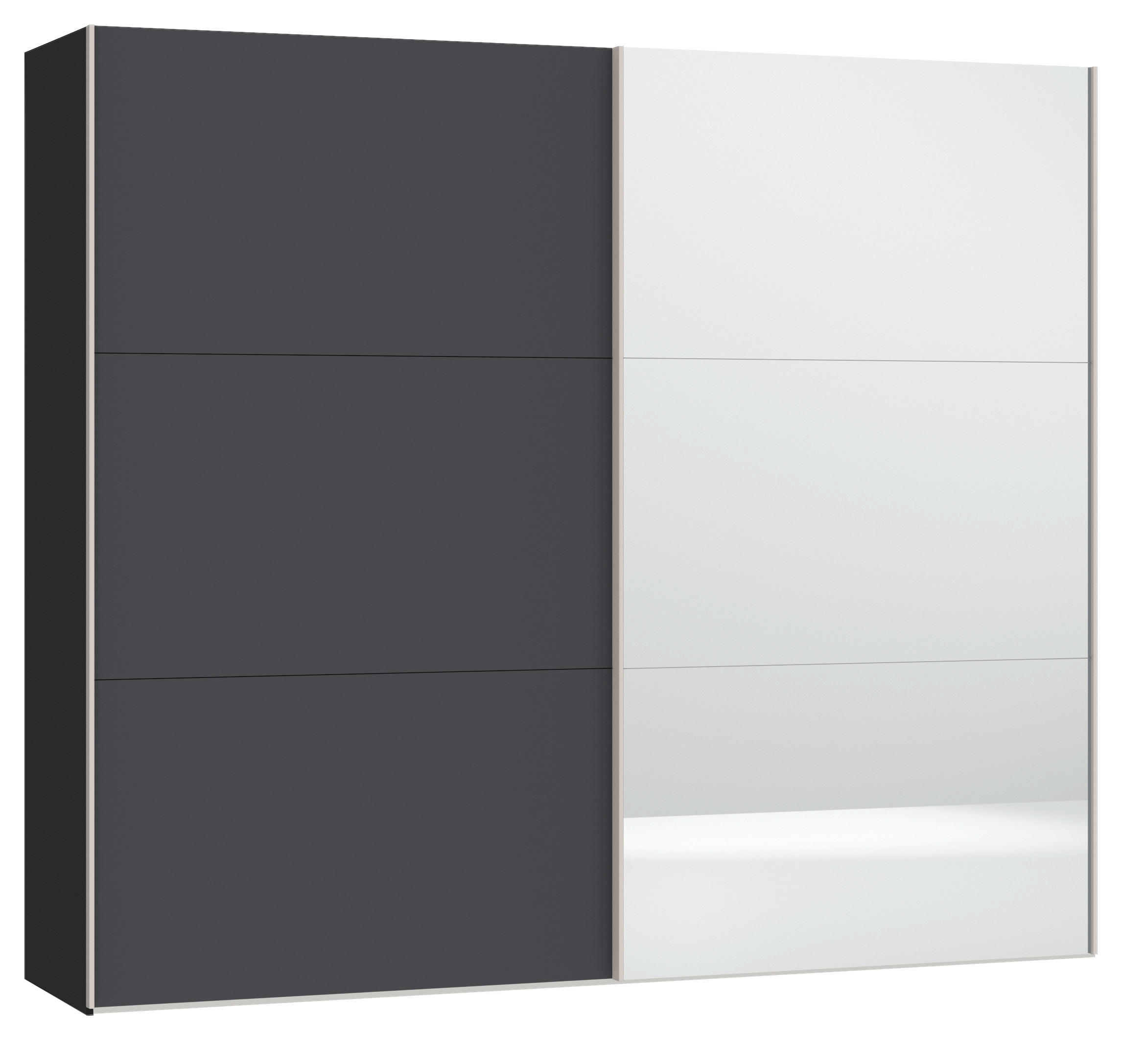 SCHWEBETÜRENSCHRANK 253/215/65 cm 2-türig Anthrazit, Schwarz  - Edelstahlfarben/Anthrazit, Design, Glas/Holzwerkstoff (253/215/65cm) - Boxxx