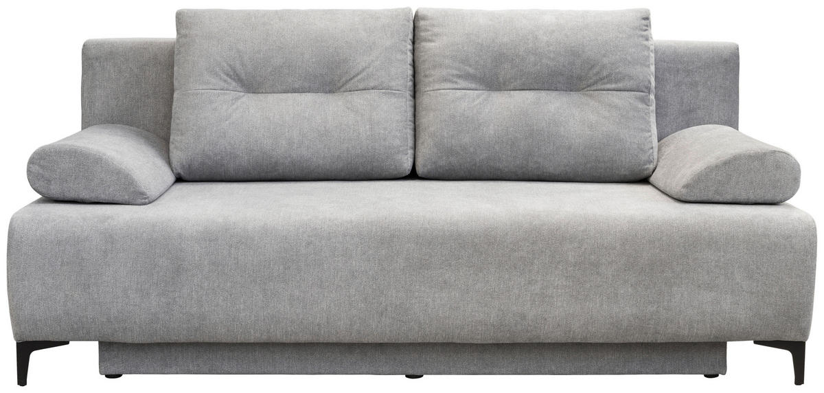 BOXSPRINGSOFA  mit Schlafen auf Sitzhöhe Mikrofaser Hellgrau  - Hellgrau/Schwarz, MODERN, Textil/Metall (201/100/105cm) - MID.YOU
