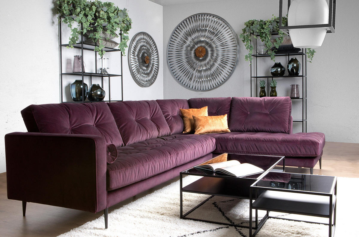 ECKSOFA in Samt Weinrot  - Edelstahlfarben/Weinrot, Design, Textil/Metall (205/259cm) - Livetastic