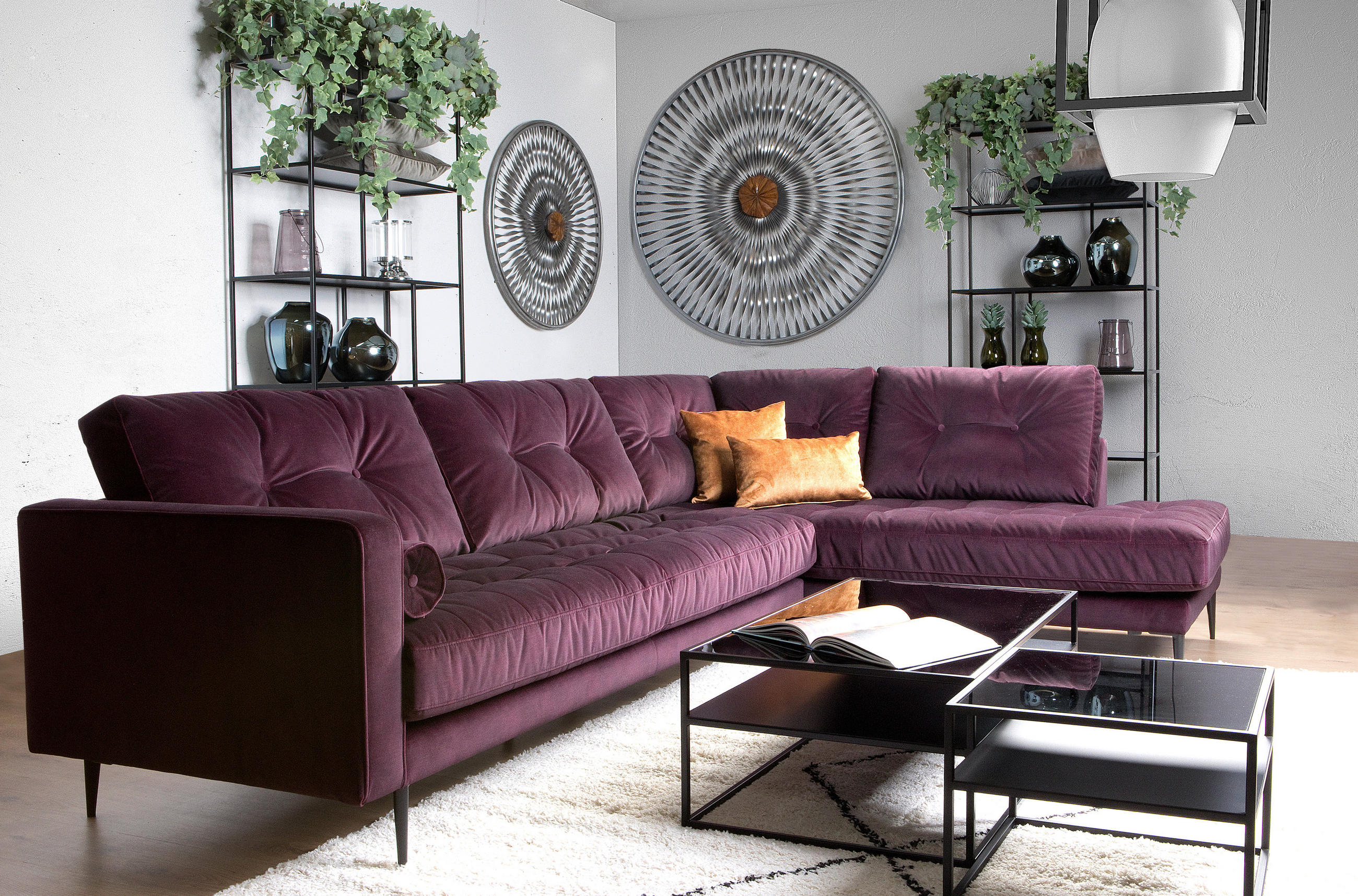 Thumbnail - Livetastic Ecksofa Scott, Weinrot, Textil, 4-Sitzer, Füllung: Daunen, Silikon,Silikon, Ottomane rechts, L-Form, 259x205 ...