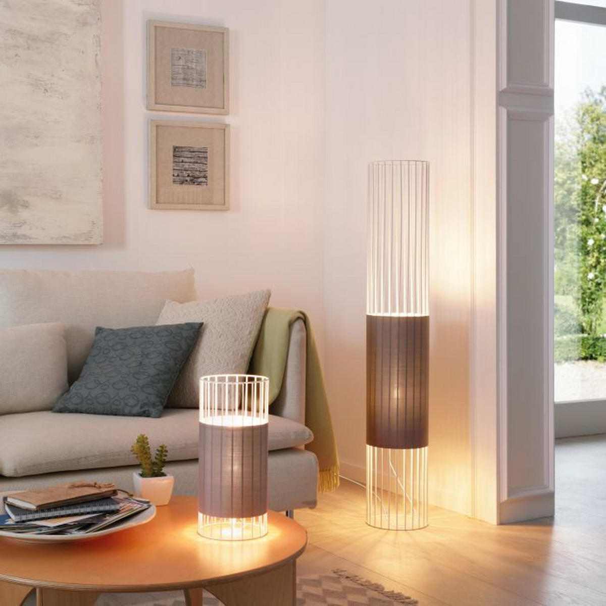 STOJEČA SVETILKA  Norumbega      20/117 cm       - siva/bela, Design, kovina/tekstil (20/117cm)