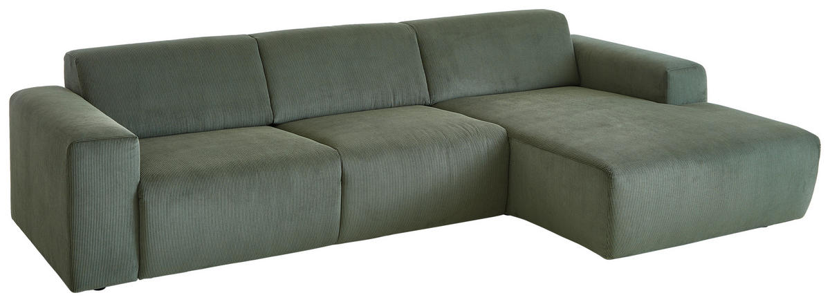 ECKSOFA in Feincord Waldgrün  301/177 cm  - Waldgrün/Schwarz, Design, Kunststoff/Textil (301/177cm) - Beldomo Style