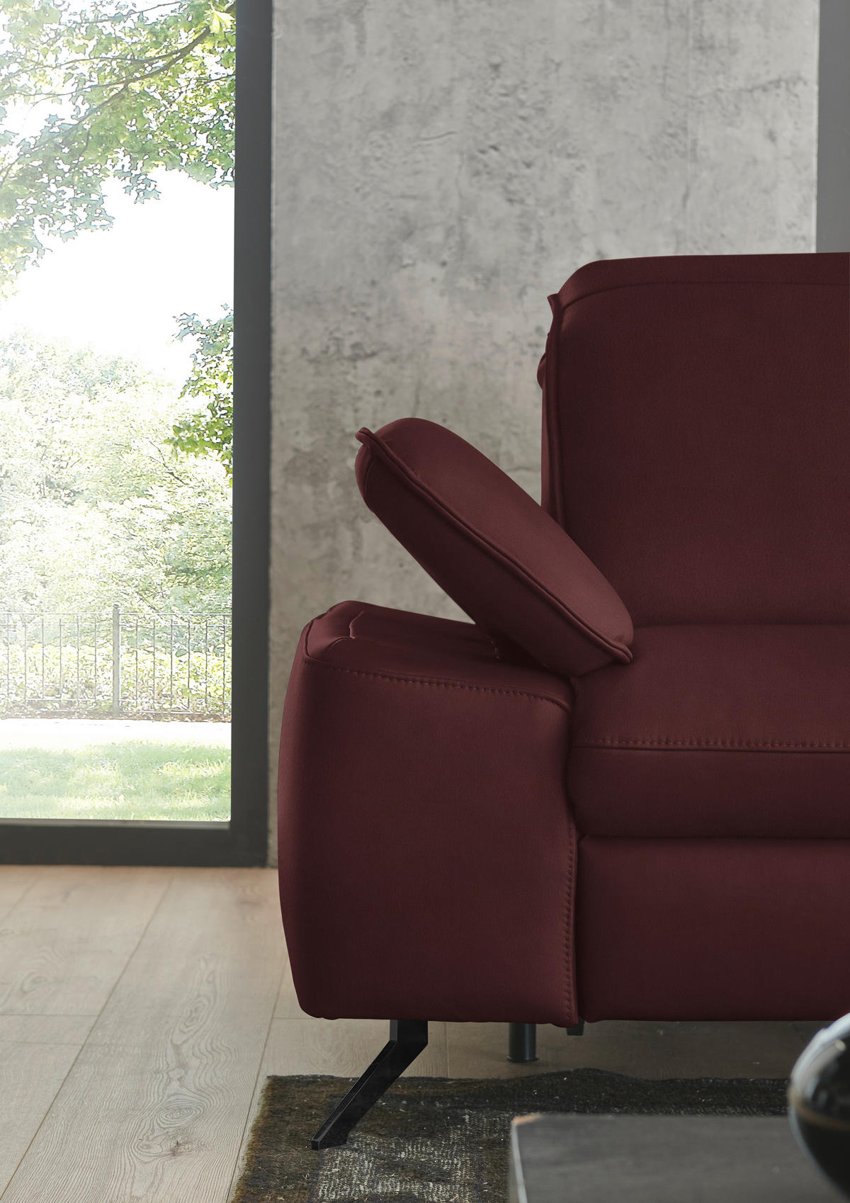 ECKSOFA  Echtleder Beere  - Beere/Schwarz, Design, Leder/Metall (307/169cm) - Beldomo Premium