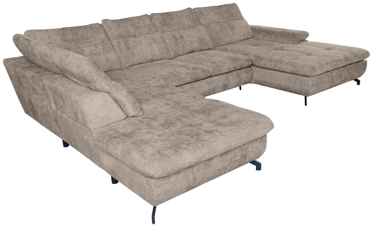 WOHNLANDSCHAFT Beige Struktur  - Beige/Schwarz, KONVENTIONELL, Textil/Metall (253/357/188cm) - Carryhome