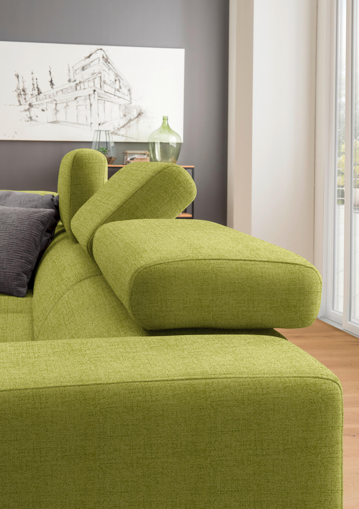 ECKSOFA in Chenille Hellgrün  - Chromfarben/Hellgrün, Design, Textil (207/301cm) - Xora