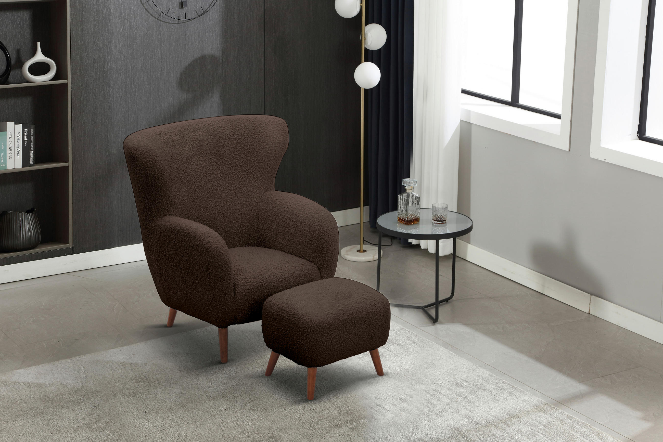 SESSELSET Teddystoff    - Kastanienfarben/Braun, Design, Holz/Textil (90/98/88cm) - Livetastic