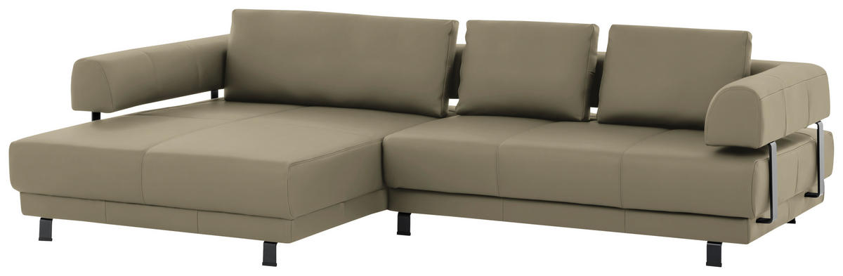 ECKSOFA in Echtleder Sandfarben  - Sandfarben/Schwarz, Design, Leder/Metall (188/307cm)