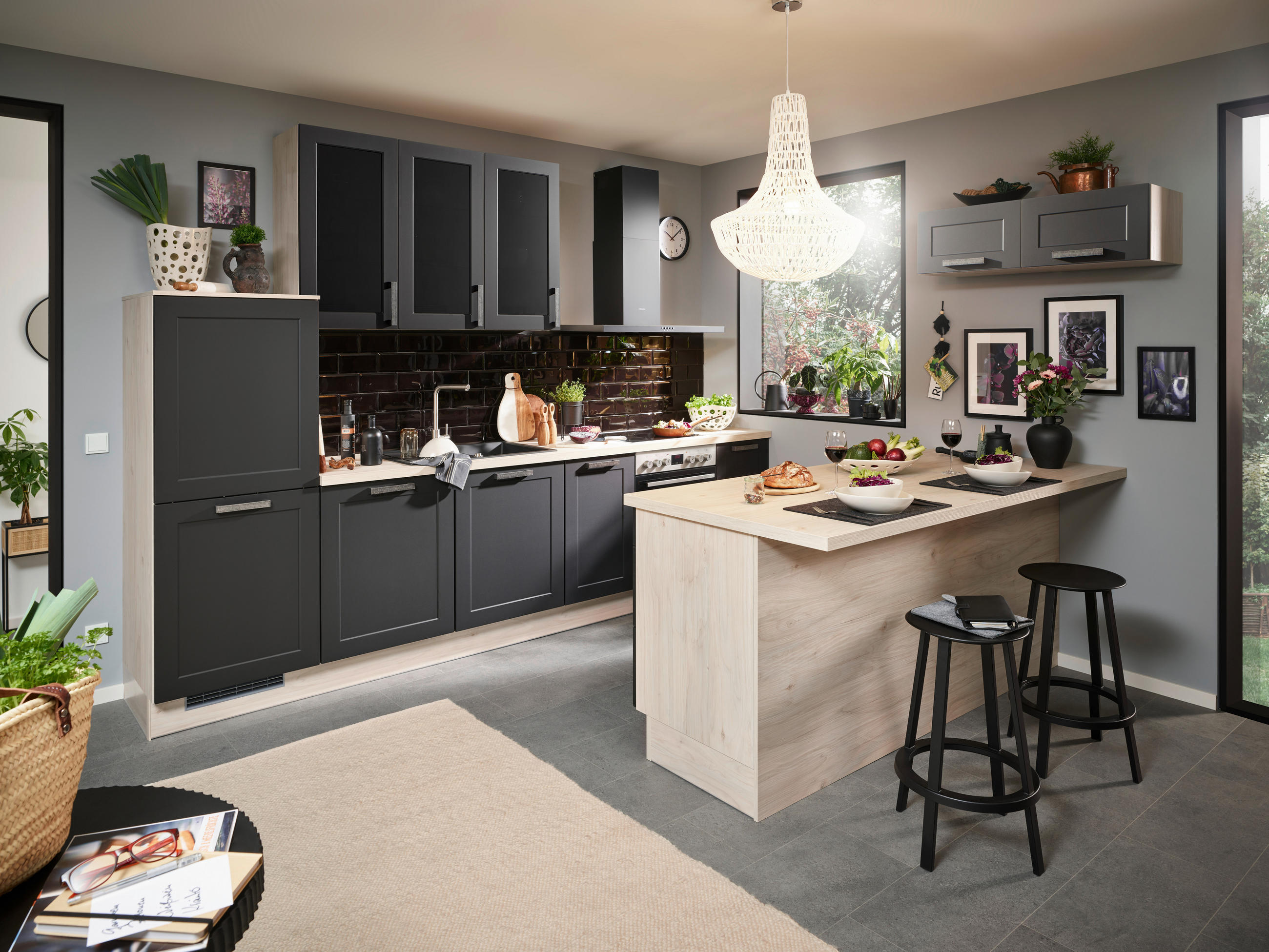 EINBAUKÜCHE   - Schwarz, KONVENTIONELL, Holzwerkstoff - Venda