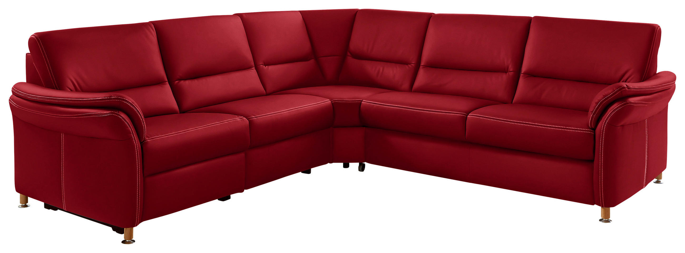 ECKSOFA in Echtleder Rot  - Eichefarben/Beige, Konventionell, Leder/Holz (262/262cm) - Beldomo Premium