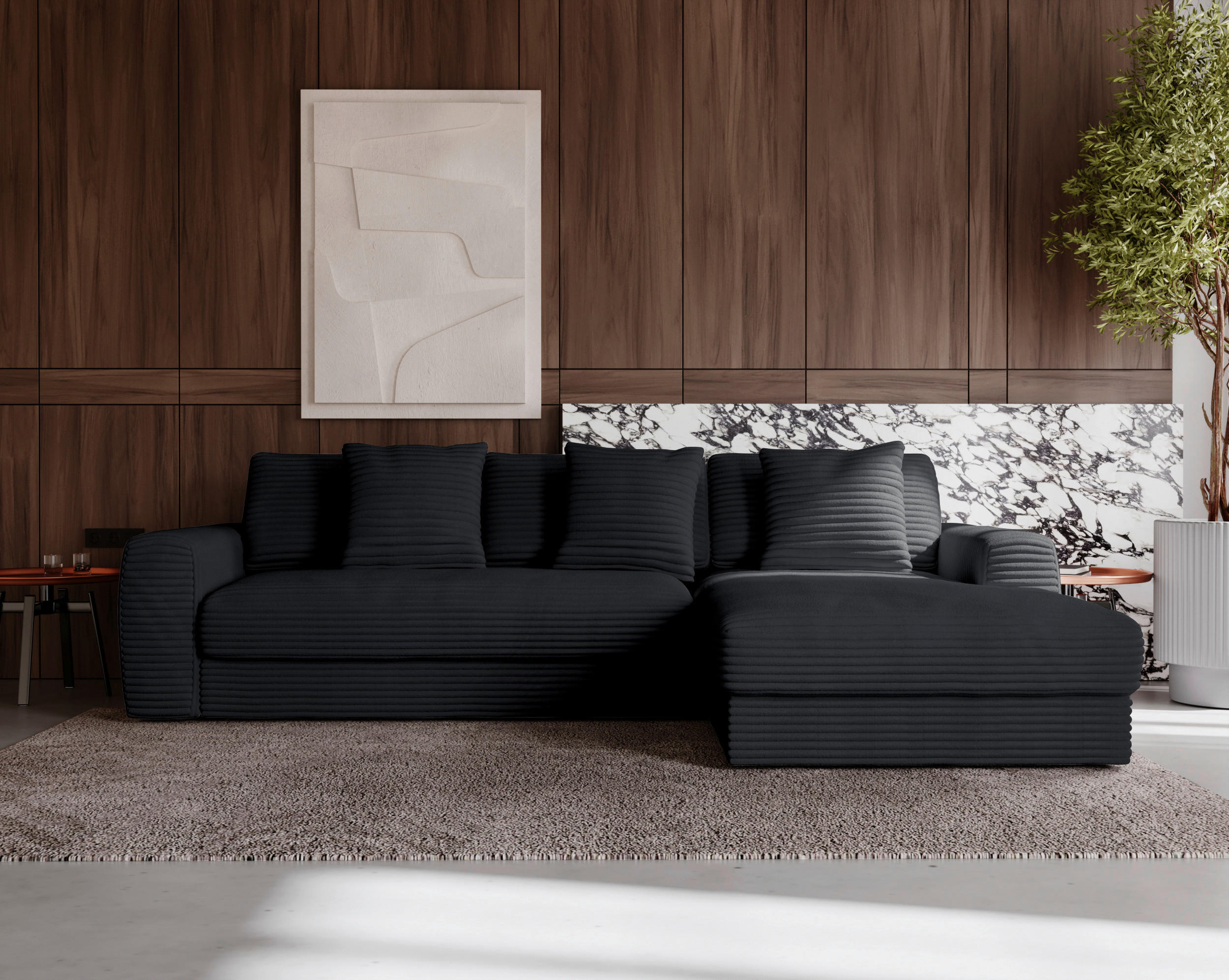 ECKSOFA in Cord Schwarz  - Schwarz, Modern, Kunststoff/Textil (302/182cm) - Carryhome