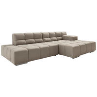 ECKSOFA Beige Flachgewebe, Leinenoptik  - Beige/Schwarz, Design, Textil/Metall (286/169cm) - Designwerk