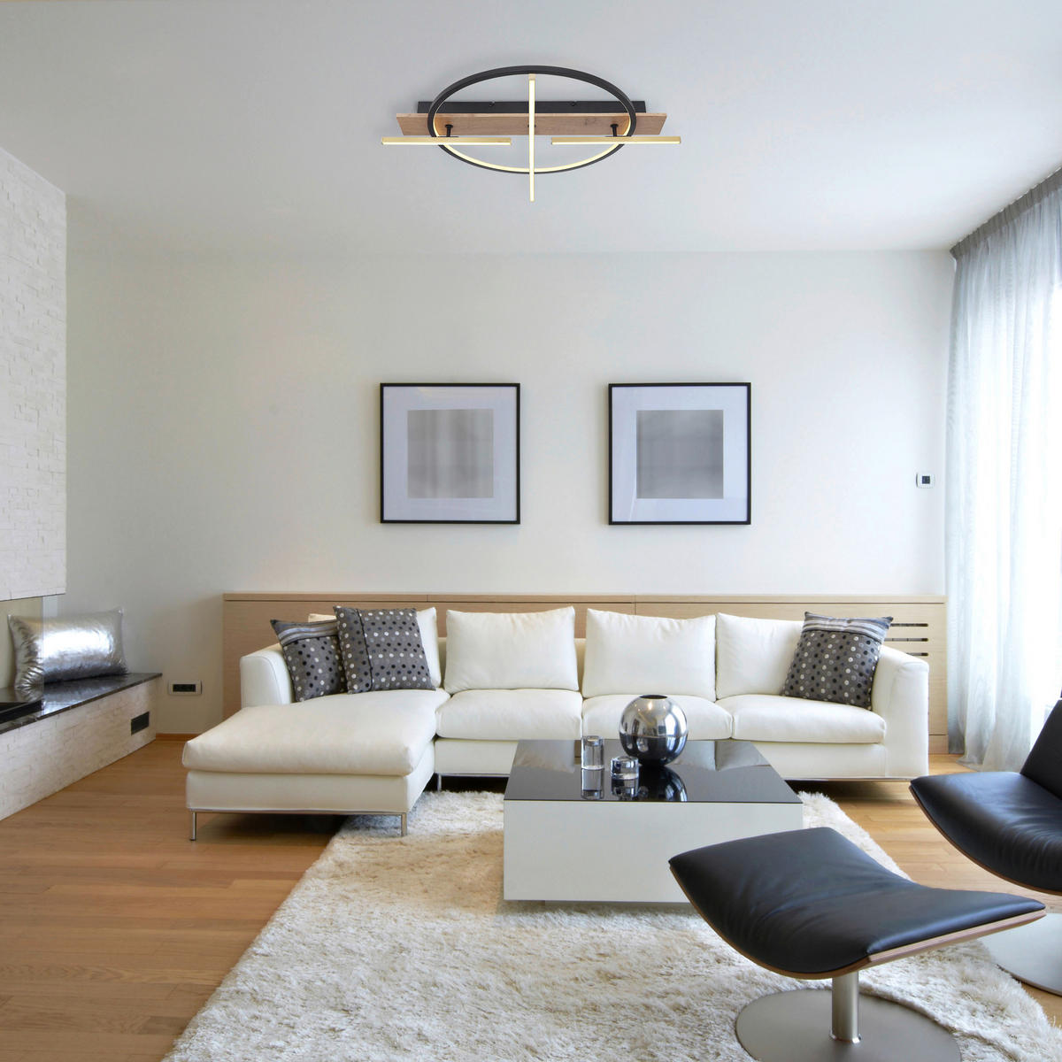 LED-DECKENLEUCHTE 44 W    70/60/11,5 cm  - Dunkelbraun/Messingfarben, Design, Holzwerkstoff/Kunststoff (70/60/11,5cm) - Globo