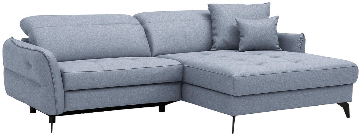 ECKSOFA Flachgewebe Hellblau  - Schwarz/Hellblau, Design, Textil/Metall (246/175cm) - Celina