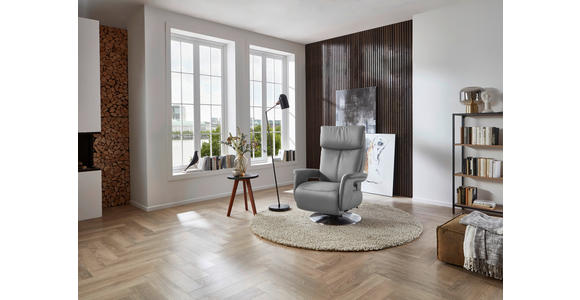 RELAXSESSEL in Leder Hellgrau - Edelstahlfarben/Hellgrau, Design, Leder/Metall (78/112/85cm) - Cantus