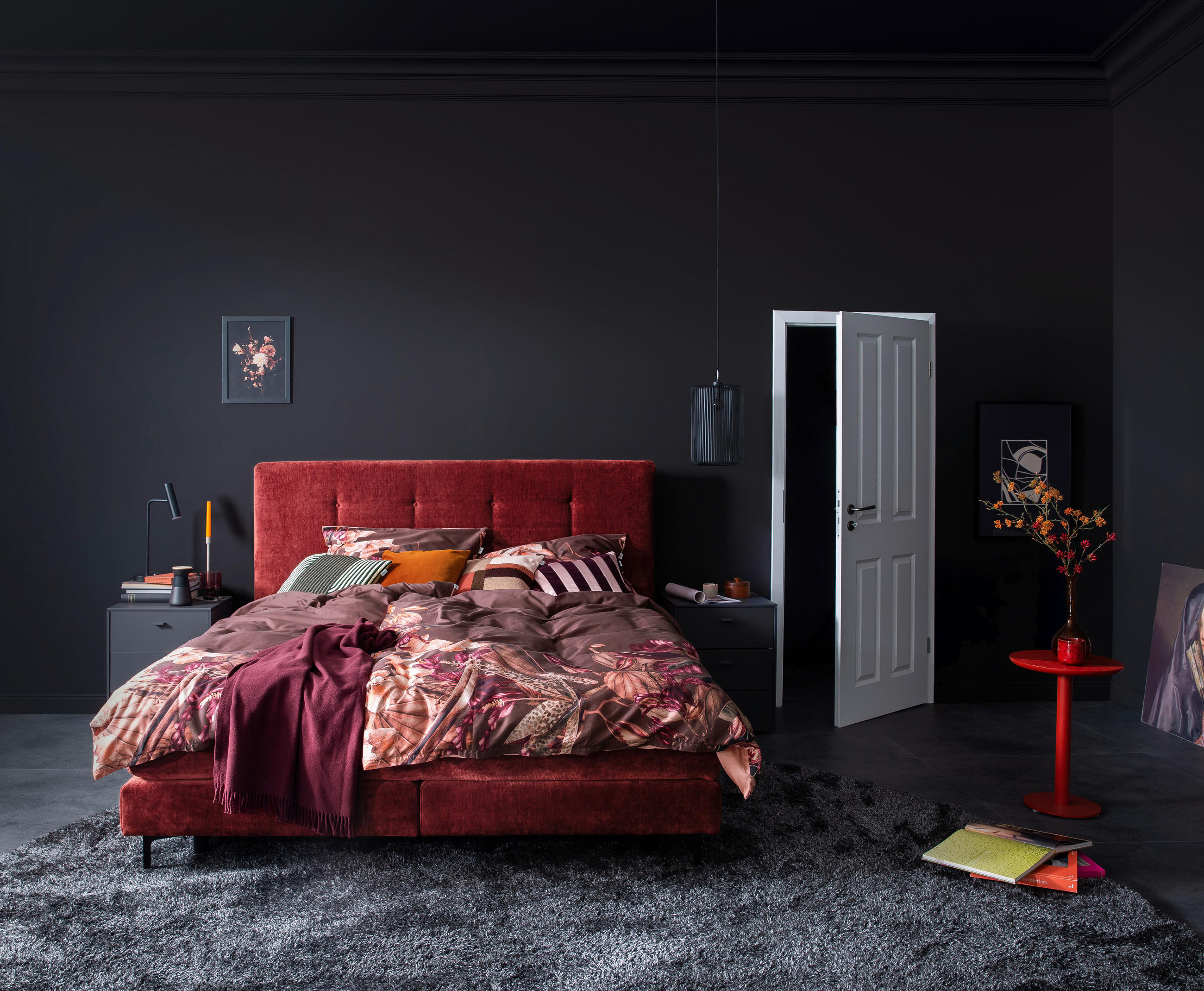 BOXSPRINGBETT 180/200 cm  in Terracotta  - Terracotta/Schwarz, KONVENTIONELL, Holz/Holzwerkstoff (180/200cm) - Schöner Wohnen