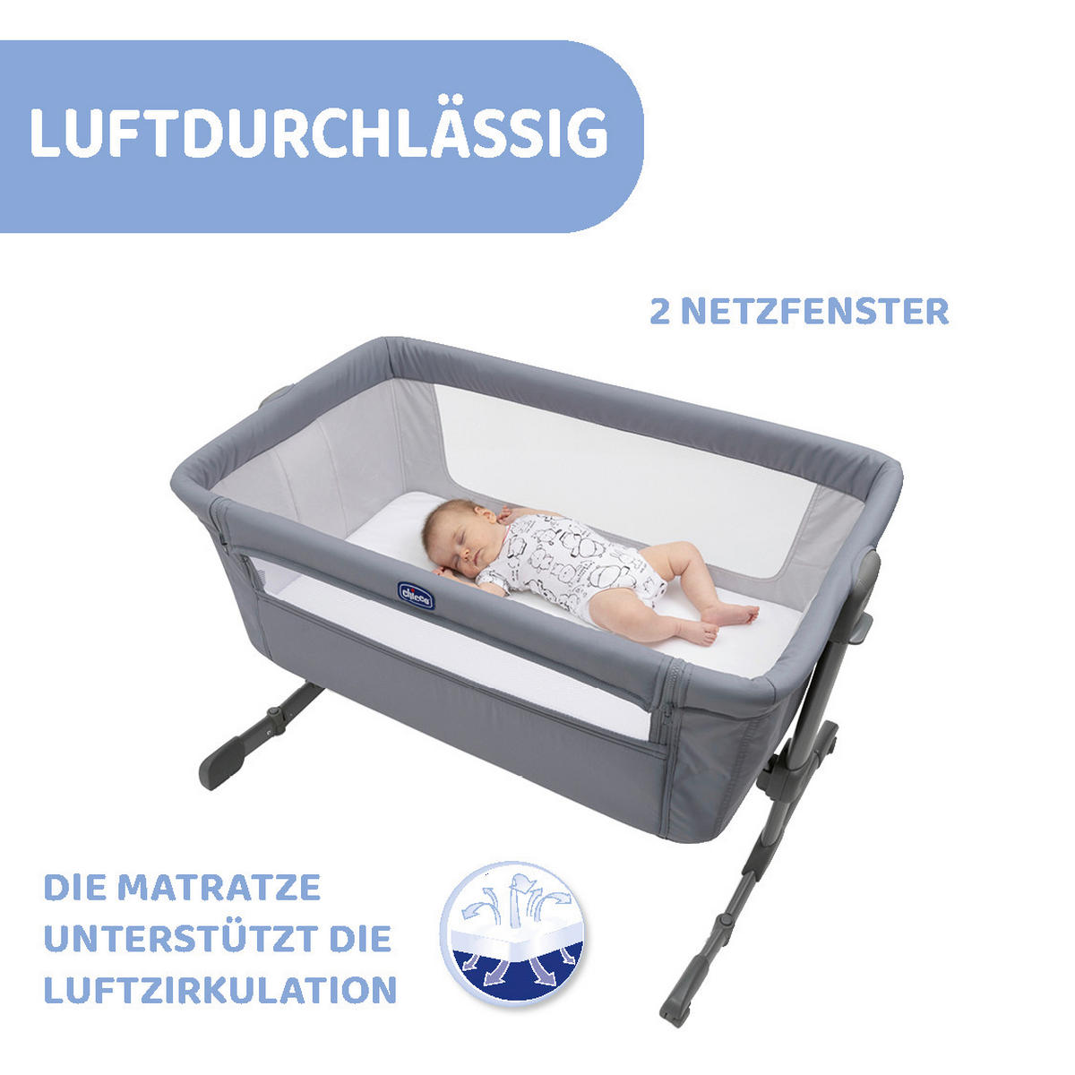 BEISTELLBETT NEXT2ME ESSENTIAL  - Grau, Basics, Textil/Metall (98/65/80/70,5cm) - Chicco