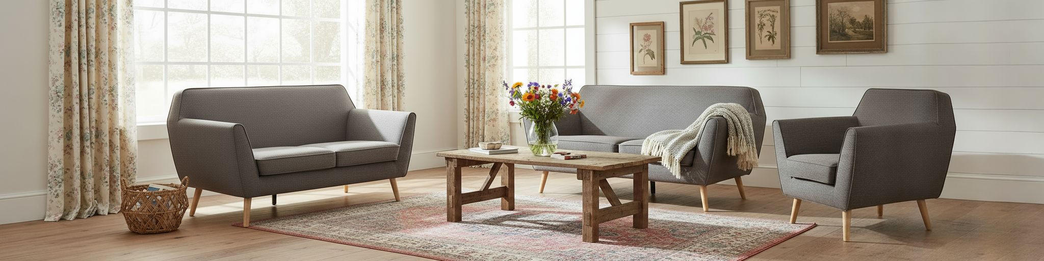 SITZGARNITUR Leinenoptik Dunkelgrau  - Dunkelgrau/Naturfarben, Modern, Holz/Textil (178.5/83/79cm) - P & B