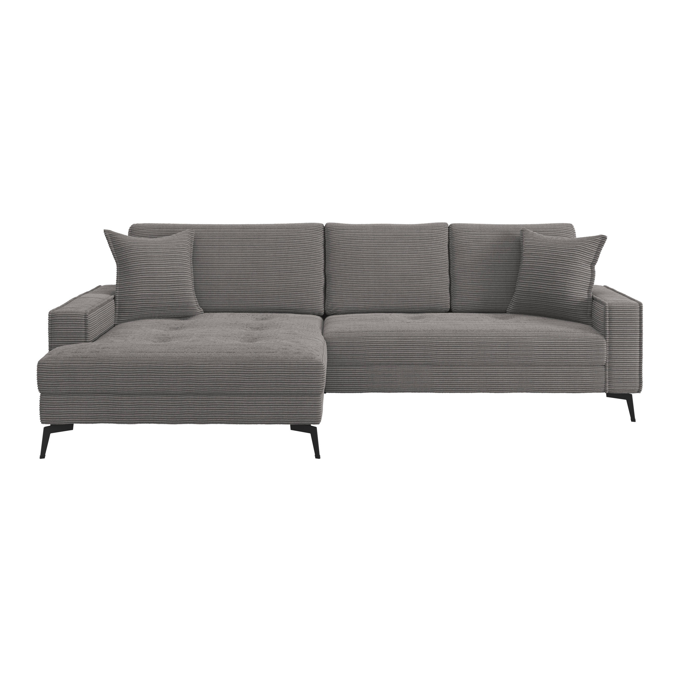 ECKSOFA ZERO Anthrazit Cord Zierkissen, Rückenkissen  - Anthrazit/Schwarz, Trend, Textil/Metall (173/286cm) - Livetastic