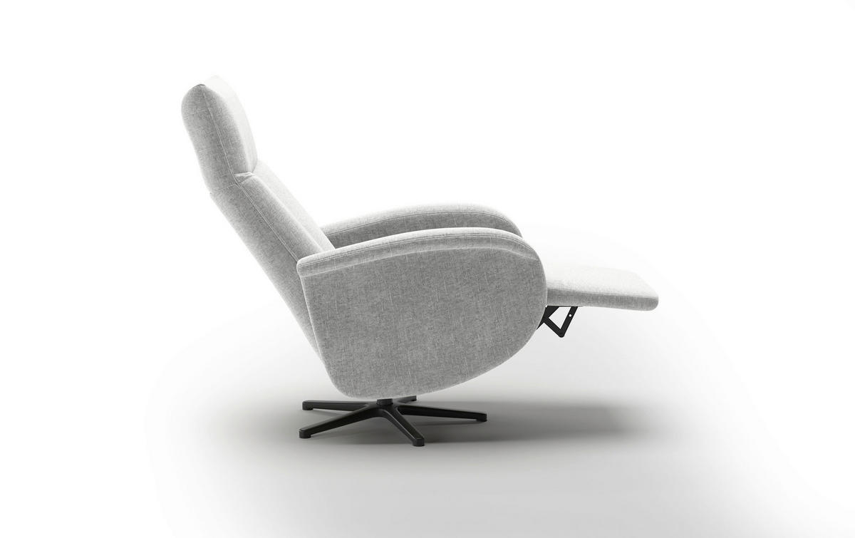 RELAXSESSEL GLENDALE E Flachgewebe Kopfteilverstellung, Rücken echt    - Hellgrau/Schwarz, KONVENTIONELL, Textil/Metall (75/112/82cm) - Sit & More