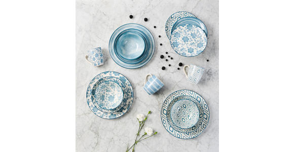 KOMBISERVICE 30-teilig  - Blau/Weiß, LIFESTYLE, Keramik - Novel