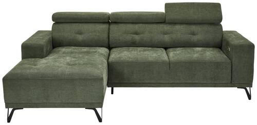 ECKSOFA Olivgrün Chenille  - Schwarz/Olivgrün, KONVENTIONELL, Textil/Metall (178/264cm) - Hom`in