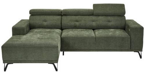 ECKSOFA in Chenille Olivgrün  - Schwarz/Olivgrün, KONVENTIONELL, Textil/Metall (178/264cm) - Hom`in