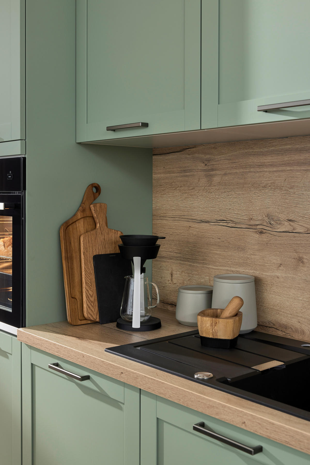 EINBAUKÜCHE   - Eukalyptusholzfarben/Grün, Design, Holzwerkstoff - Novel