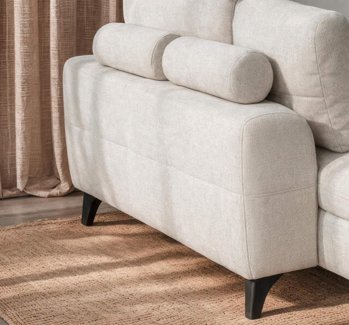 WOHNLANDSCHAFT Beige Chenille  - Beige/Schwarz, KONVENTIONELL, Textil/Metall (188/340/160cm) - Xora