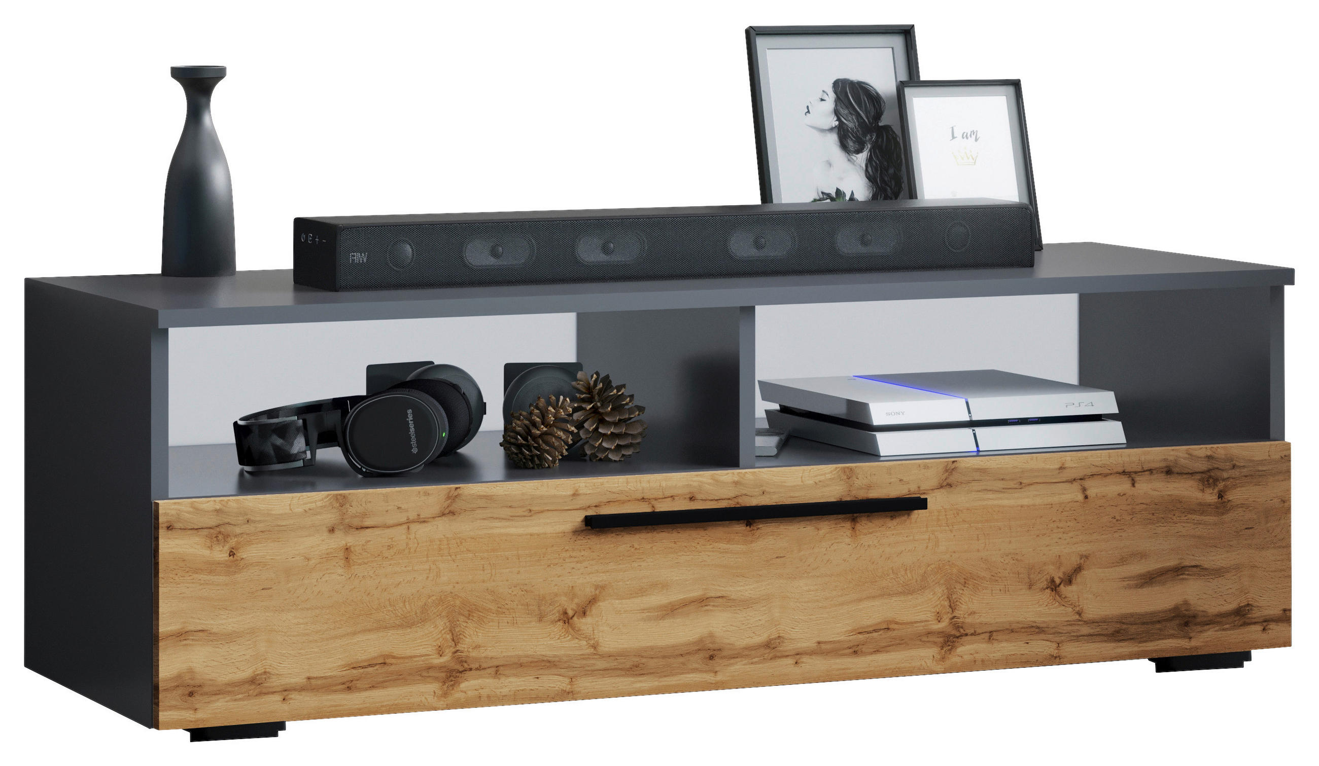 LOWBOARD  115/39/40 cm  stehend  - Honigeiche/Anthrazit, MODERN, Holzwerkstoff/Kunststoff (115/39/40cm) - MID.YOU