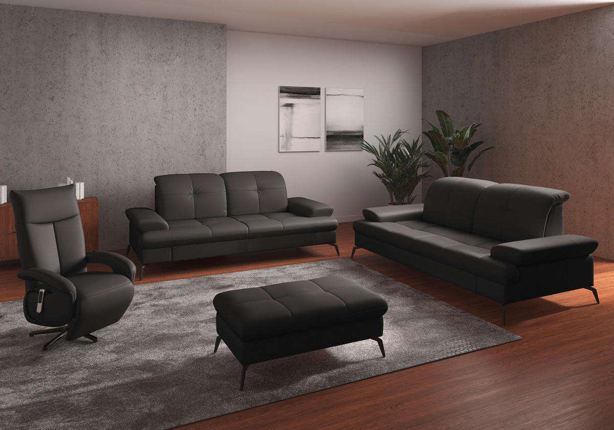 3-SITZER-SOFA in Vliesstoff Kombination Echtleder/Stoff Anthrazit  - Anthrazit/Schwarz, Konventionell, Leder/Textil (212/90/122cm) - Sit & More