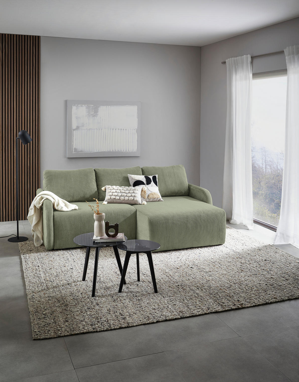 ECKSOFA Salbeigrün Cord  - Salbeigrün/Schwarz, KONVENTIONELL, Kunststoff/Textil (217/146cm) - Carryhome