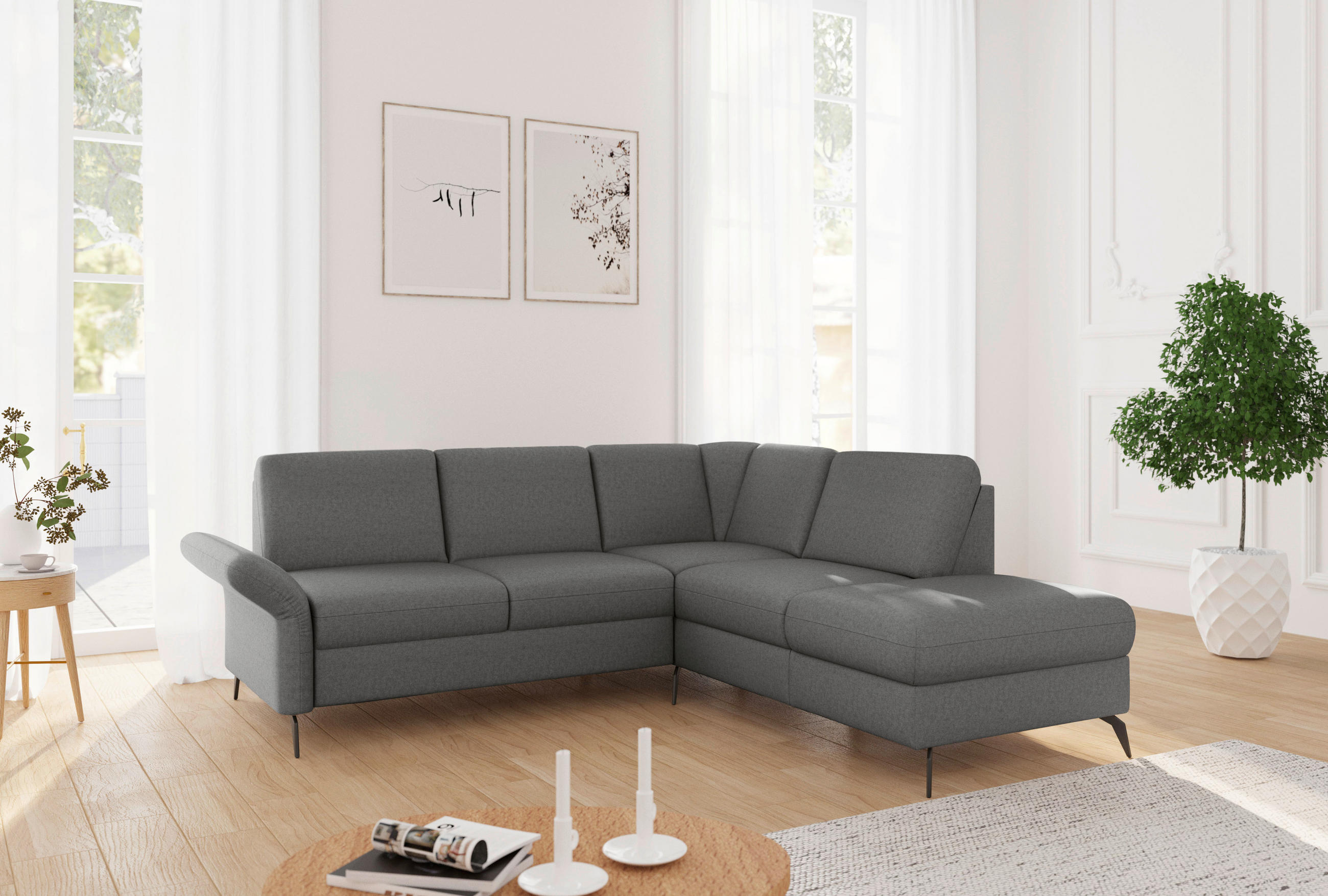 ECKSOFA ROCHELLE E Dunkelgrau Flachgewebe  - Dunkelgrau/Schwarz, KONVENTIONELL, Textil/Metall (240/216cm) - Sit & More