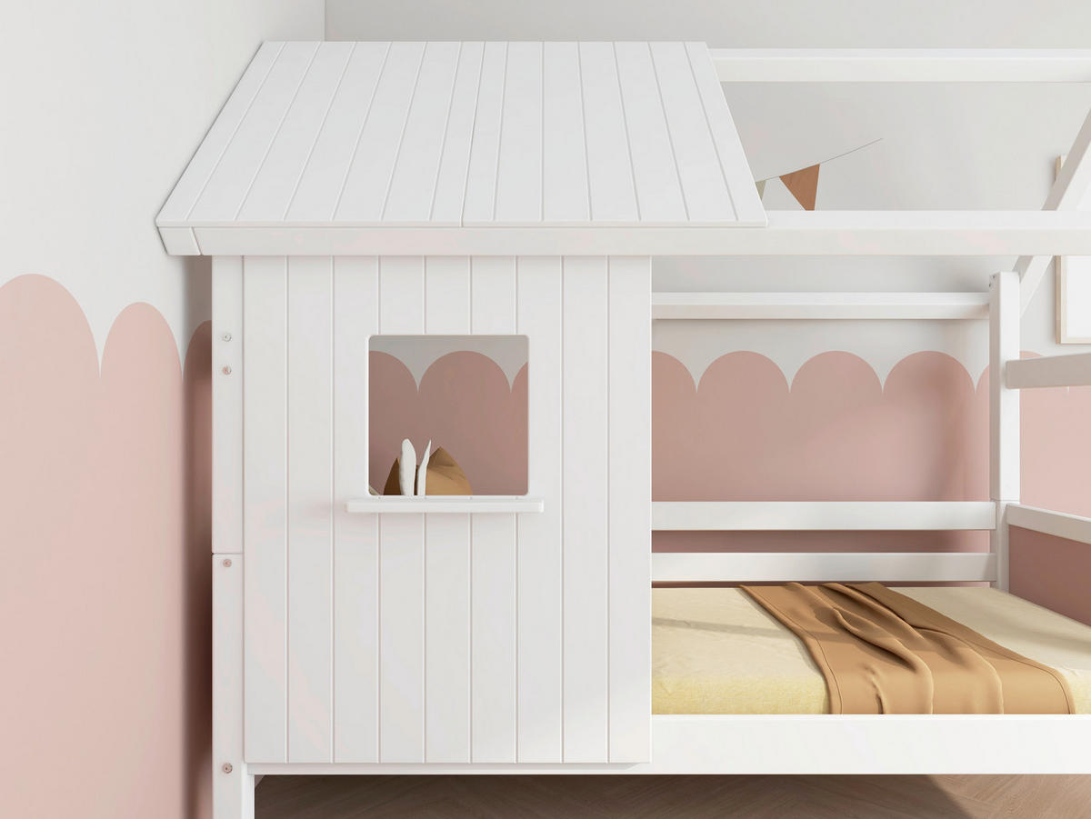 HAUSBETT 90/200 cm,  in Rosa, Weiß, Rollrost  - Rosa/Weiß, MODERN, Holz (90/200cm) - Chameo